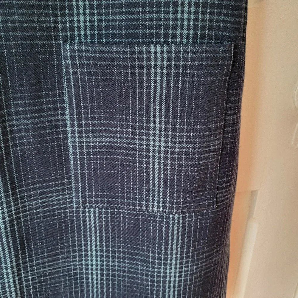 TWIK Plaid Pinafore Dress Navy Blue Teal Academia Layering Jumper Dress Small - Picture 6 of 14